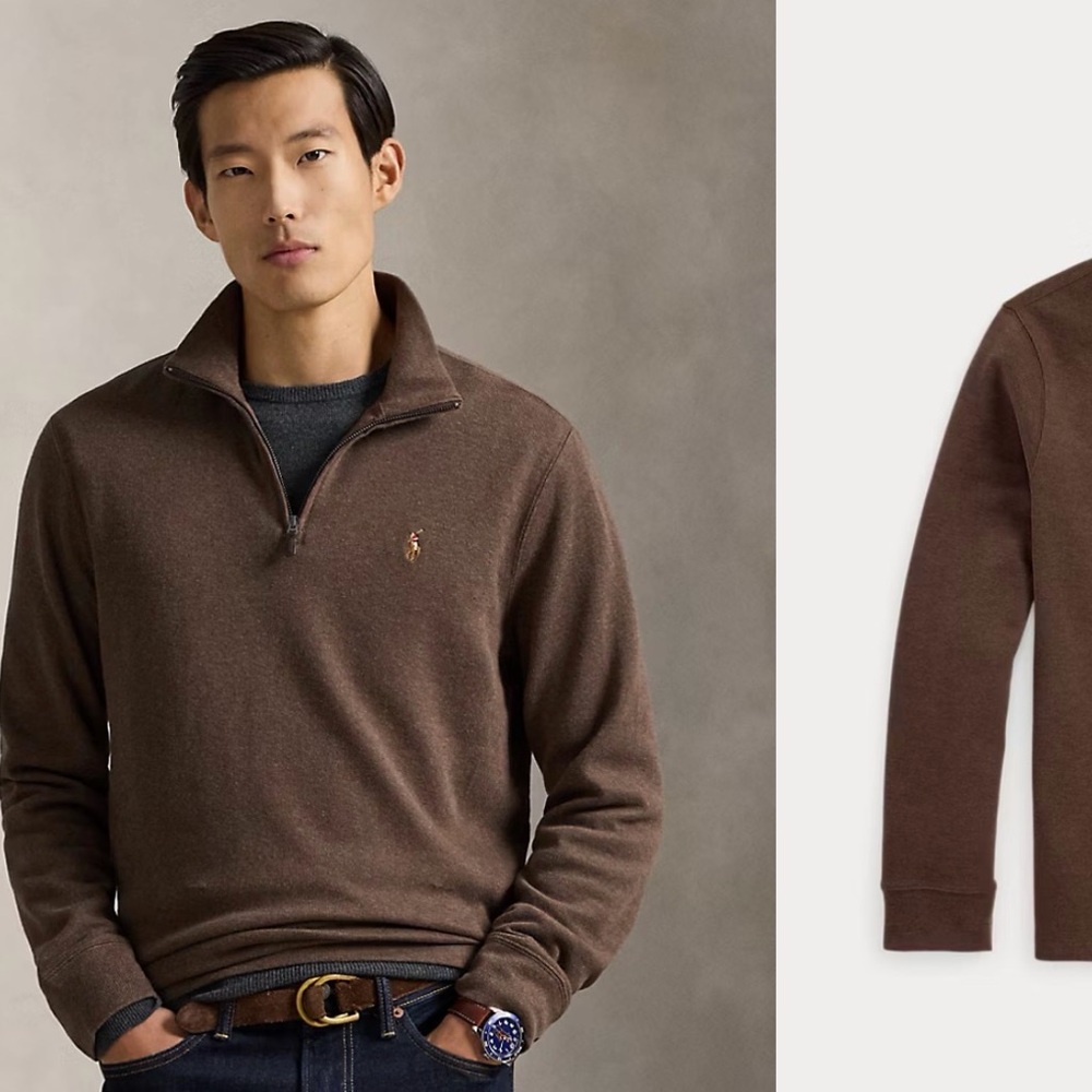 Ralph Lauren men’s quarter zip brown pullover sweater size large 100% cotton